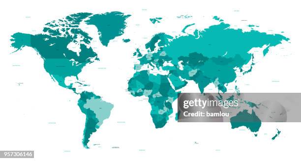 map world seperate countries turquoise - australasia stock illustrations