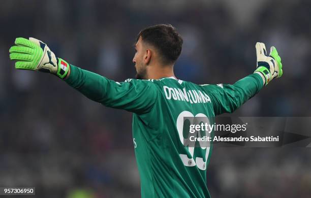 Gianluigi Donnarumma of AC Milan looks on during the TIM Cup Final between Juventus and AC Milan at Stadio Olimpico on May 9, 2018 in Rome, Italy.