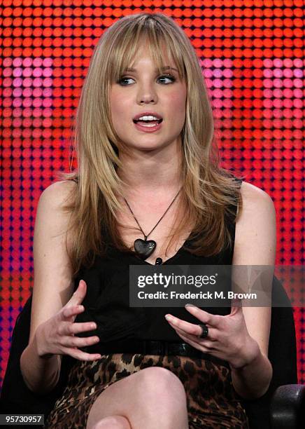 Actress Meaghan Martin speaks onstage at the ABC '10 Things I Hate About You' Q&A portion of the 2010 Winter TCA Tour day 4 at the Langham Hotel on...