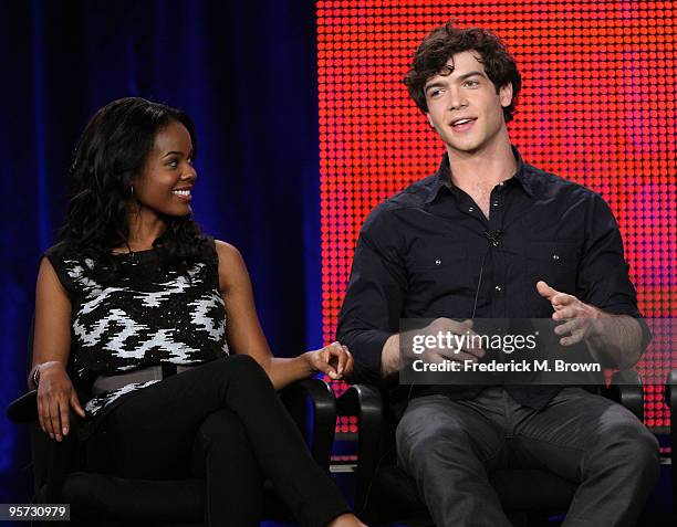 Actors Dana Davis and Ethan Peck speak onstage at the ABC '10 Things I Hate About You' Q&A portion of the 2010 Winter TCA Tour day 4 at the Langham...