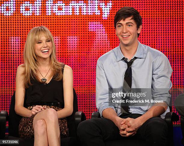 Actors Meaghan Martin and Nicholas Braun speak onstage at the ABC '10 Things I Hate About You' Q&A portion of the 2010 Winter TCA Tour day 4 at the...