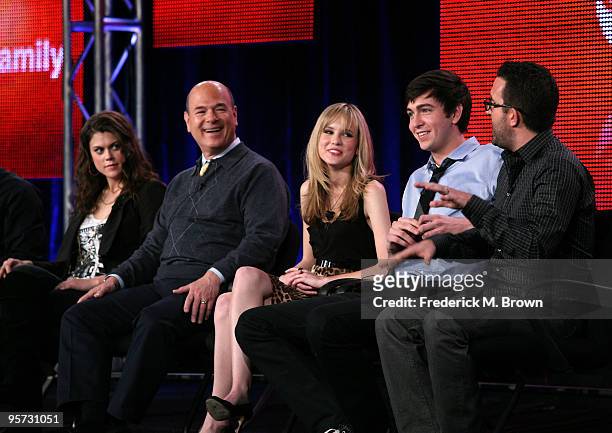 Actors Lindsey Shaw, Larry Miller, Meaghan Martin, Nicholas Braun and executive producer Carter Covington speak onstage at the ABC '10 Things I Hate...