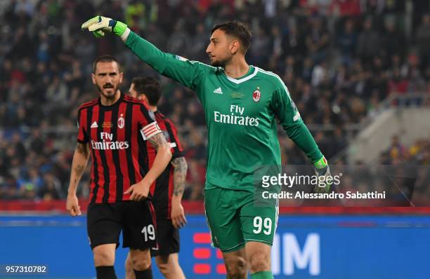 Gianluigi Donnarumma of AC Milan looks on during the TIM Cup Final between Juventus and AC Milan at Stadio Olimpico on May 9, 2018 in Rome, Italy.
