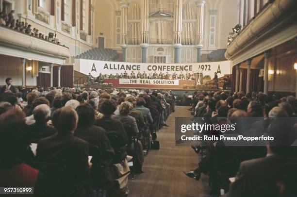View of supporters and residents attending the Alliance Party of Northern Ireland, a liberal political party in the province, annual conference at...