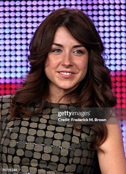 Actress Erin Karpluk speaks onstage at the ABC 'Being Erica' Q&A portion of the 2010 Winter TCA Tour day 4 at the Langham Hotel on January 12, 2010...
