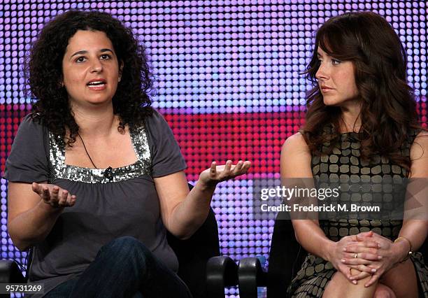 Creator/executive producer Jana Sinyor and actress Erin Karpluk speak onstage at the ABC 'Being Erica' Q&A portion of the 2010 Winter TCA Tour day 4...