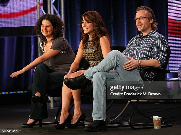 Creator/executive producer Jana Sinyor, actors Erin Karpluk and Michael Riley speak onstage at the ABC 'Being Erica' Q&A portion of the 2010 Winter...