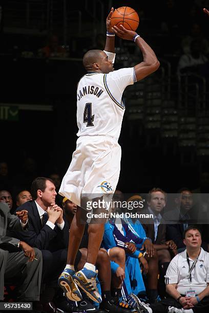 Antawn Jamison of the Washington Wizards shoots against the New Orleans Hornets during the game on January 10, 2010 at the Verizon Center in...