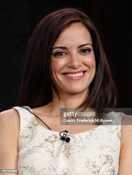 Actress Rebecca Budig speaks onstage at the ABC 'Being Erica' Q&A portion of the 2010 Winter TCA Tour day 4 at the Langham Hotel on January 12, 2010...