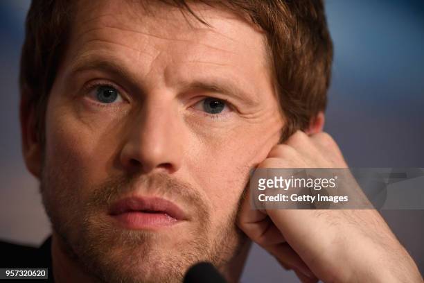 Pierre Deladonchamps attends the press conference for "Sorry Angel " during the 71st annual Cannes Film Festival at Palais des Festivals on May 11,...