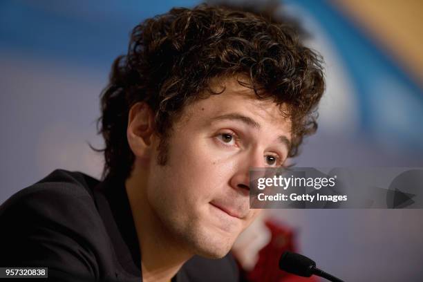 Vincent Lacoste attends the press conference for "Sorry Angel " during the 71st annual Cannes Film Festival at Palais des Festivals on May 11, 2018...