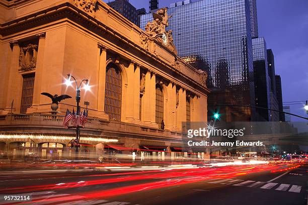 view of grand central and nyc streets - grand central station manhattan stock pictures, royalty-free photos & images