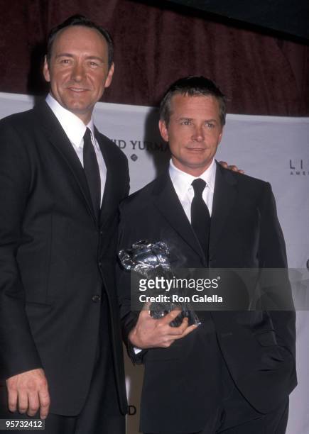 Actor Kevin Spacey and actor Michael J. Fox attend the Fifth Annual GQ Men of the Year Awards on October 26, 2000 at Beacon Theater in New York City.
