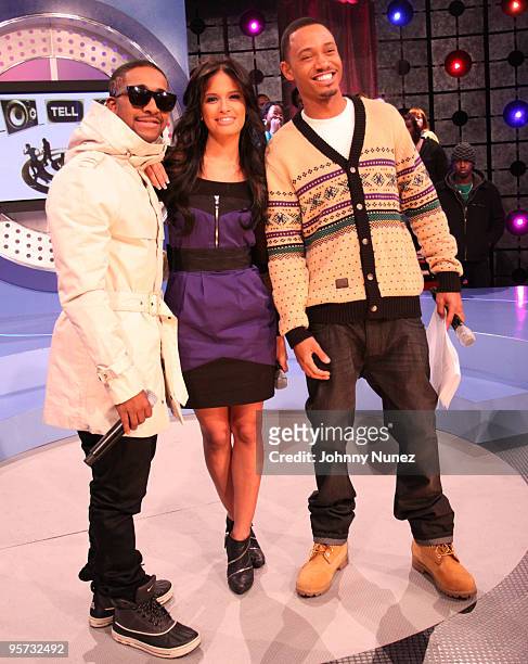 Omarion, Rocsi and Terrence J. On the set of BET's "106 & Park" at BET Studios on January 11, 2010 in New York City.