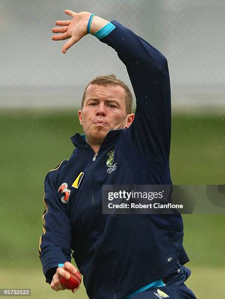 Peter Siddle of Australia bowls during an Australian nets session at Bellerive Oval on January 13, 2010 in Hobart, Australia.