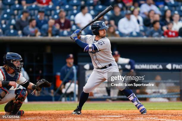 Columbus Clippers third baseman Jon Berti at bat during a regular season game between the Columbus Clippers and the Toledo Mud Hens on May 10, 2018...