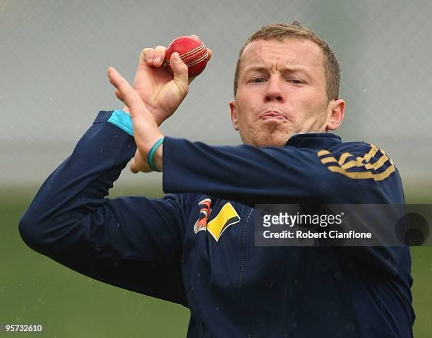 Peter Siddle of Australia bowls during an Australian nets session at Bellerive Oval on January 13, 2010 in Hobart, Australia.