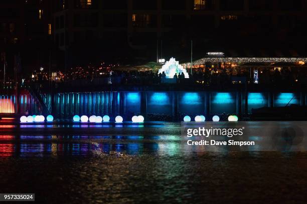 Lights illuminate Auckland, Viaduct Harbour as part of Bright Nights on May 11, 2018 in Auckland, New Zealand. Bright Nights is a three-day festival...
