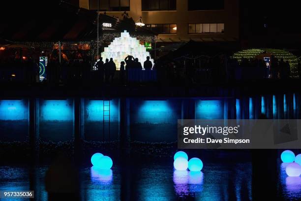 Lights illuminate Auckland, Viaduct Harbour as part of Bright Nights on May 11, 2018 in Auckland, New Zealand. Bright Nights is a three-day festival...