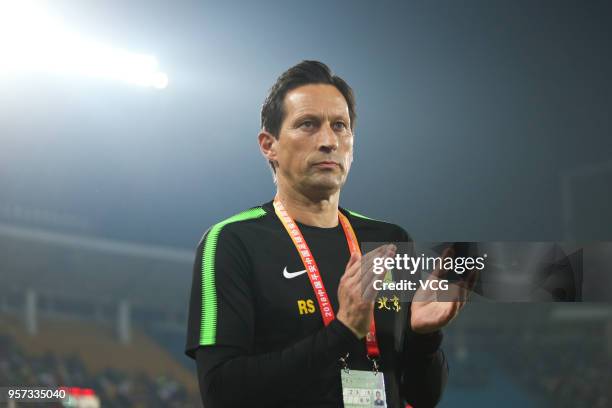 Head coach Roger Schmidt of Beijing Guoan looks on during 2018 China Super League match between Beijing Guoan and Guangzhou R&F at Beijing Workers...