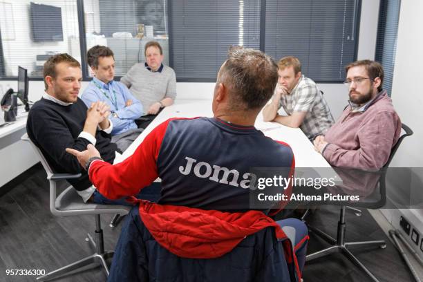 Manager Carlos Carvalhal speaks to reporters during the Swansea City Press Conference at The Fairwood Training Ground on May 11, 2018 in Swansea,...