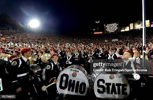 Members of of the Ohio State Buckeyes band look on against the Oregon Ducks in the 96th Rose Bowl played on January 1, 2010 in Pasadena, California....