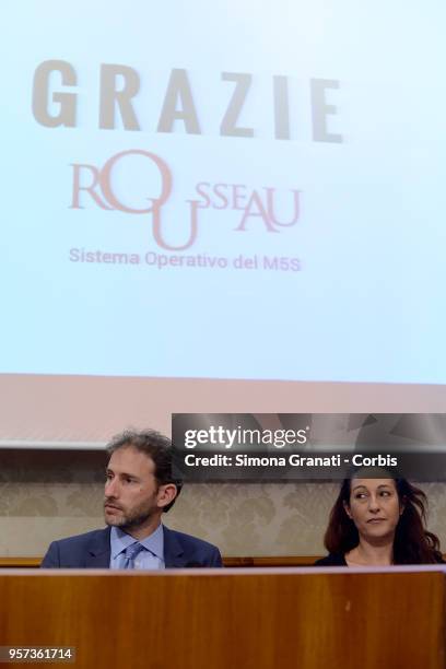 Davide Casaleggio, president of the associated Casaleggio and the association Rousseau, and Paola Taverna, Senator, and Enrica Sabatini, during the...