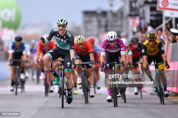 Arrival / Cesare Benedetti of Italy and Team Bora-Hansgrohe / Celebration / Elia Viviani of Italy and Team Quick-Step Floors Purple Points Jersey /...