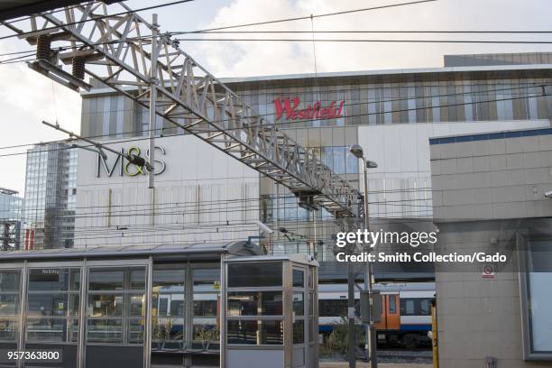 Street view of the Westfield Stratford City shopping center, Stratford, London, England, October 29, 2017.