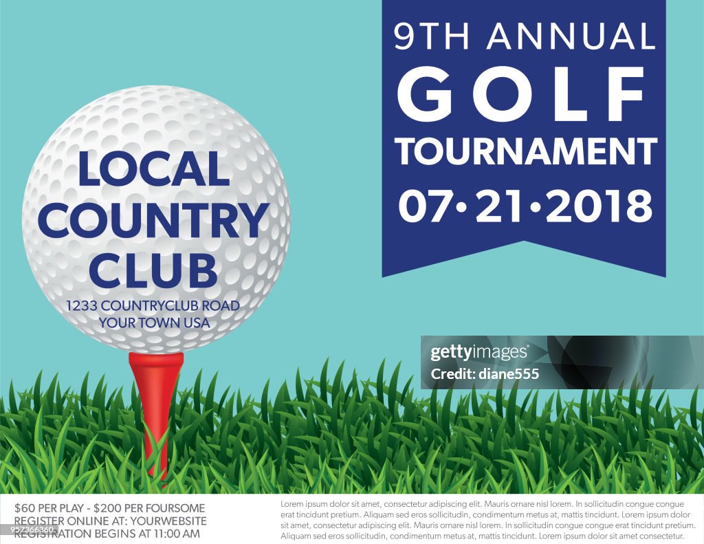 Golf Tournament Invitation Flyer With Grass And Ball