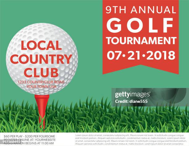 golf tournament invitation flyer with grass and ball - golf flyer stock illustrations