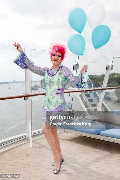 Olivia Jones is seen on board during the naming ceremony of the cruise ship 'Mein Schiff 1' on May 11, 2018 in Hamburg, Germany.