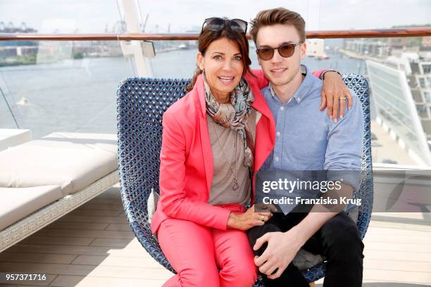 Gerit Kling and her son Leon are seen on board during the naming ceremony of the cruise ship 'Mein Schiff 1' on May 11, 2018 in Hamburg, Germany.