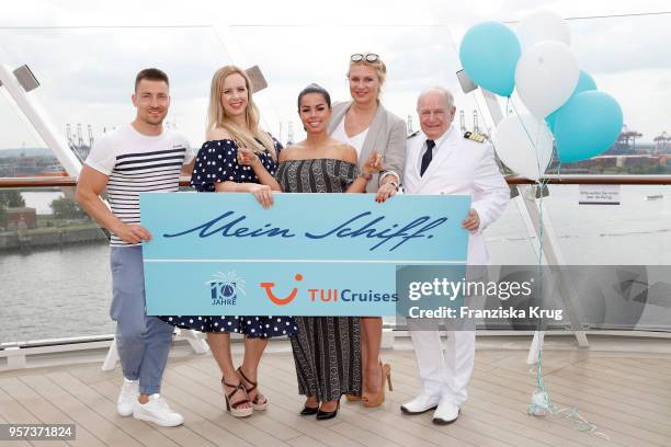 Philipp Boy, Isabel Edvardson, Fernanda Brandao, Magdalena Brzeska and Kjell Holm are seen on board during the naming ceremony of the cruise ship...