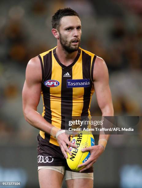 Jack Gunston of the Hawks in action during the 2018 AFL round eight match between the Hawthorn Hawks and the Sydney Swans at the Melbourne Cricket...