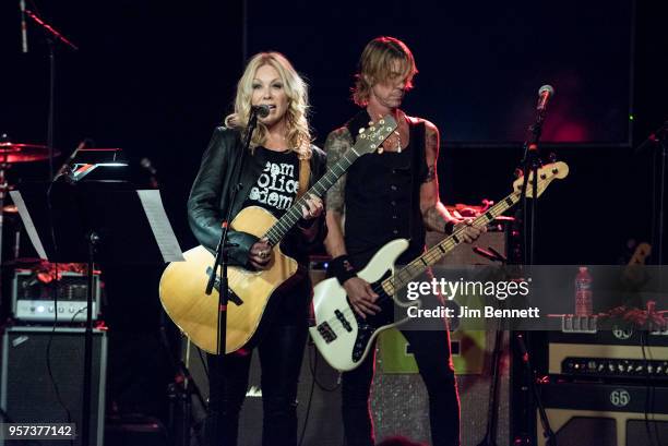 Guitarist and singer Nancy Wilson and bassist Duff McKagan perform live on stage during the MusiCares Concert for Recovery benefit at The Showbox on...