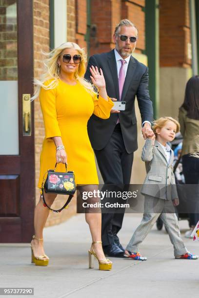 Jessica Simpson and Eric Johnson are seen in Tribeca on May 11, 2018 in New York City.