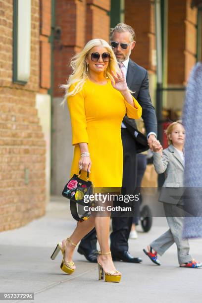 Jessica Simpson and Eric Johnson are seen in Tribeca on May 11, 2018 in New York City.