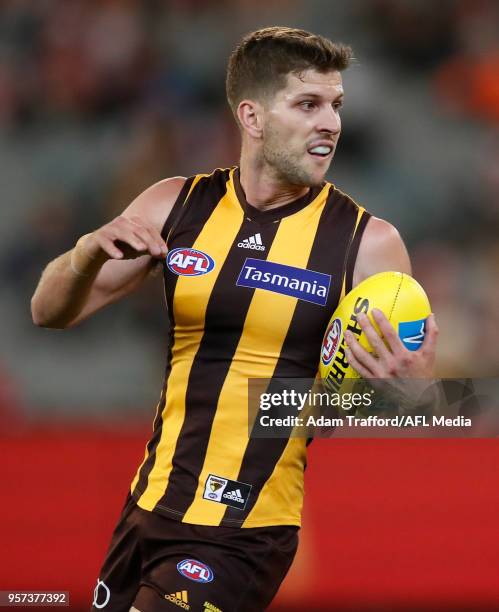 Luke Breust of the Hawks in action during the 2018 AFL round eight match between the Hawthorn Hawks and the Sydney Swans at the Melbourne Cricket...