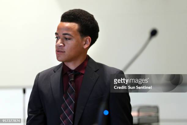 Zachary Cruz walks to the witness stand during his hearing at the Broward County Courthouse in Fort Lauderdale on Friday, May 11 asking to be allowed...