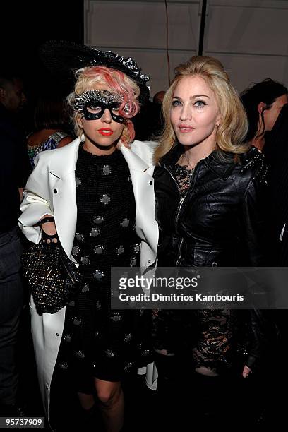 Singer Lady Gaga and Madonna attend the Marc Jacobs 2010 Spring Fashion Show at the NY State Armory on September 14, 2009 in New York City.