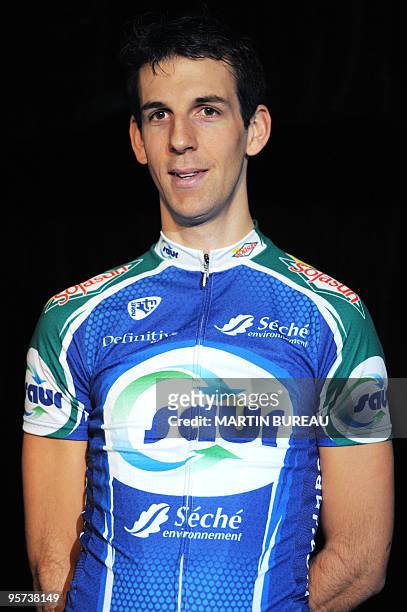 French cyclist Laurent Mangel poses during the official presentation of Saur-Sojasun cycling team on January 12, 2010 in Paris. AFP PHOTO / MARTIN...