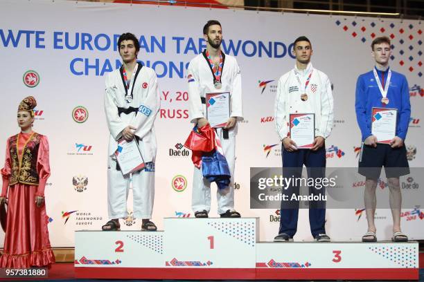 Silver medalist Hakan Recber of Turkey , Gold medalist Lovre Brecic of Croatia and Bronze medalists Deni Andrun of Croatia , Bradly Sinden of Great...