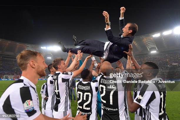 Massimiliano Allegri of Juventus in action during the TIM Cup Final between Juventus and AC Milan at Stadio Olimpico on May 9, 2018 in Rome, Italy.