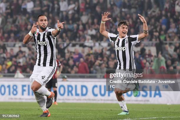 Medhi Benatia of Juventus celebrates 1-0 goal during the TIM Cup Final between Juventus and AC Milan at Stadio Olimpico on May 9, 2018 in Rome, Italy.