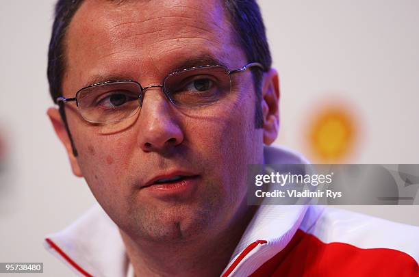 Scuderia Ferrari team principal Stefano Domenicali attends a press conference during the Wroom 2010 on January 13, 2010 in Madonna di Campiglio,...