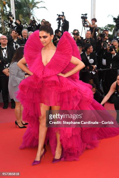 Actress Deepika Padukone attends the screening of "Ash Is The Purest White " during the 71st annual Cannes Film Festival at Palais des Festivals on...