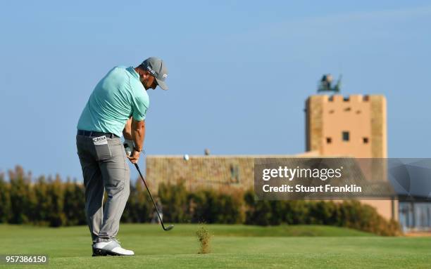 Andy Sullivan of England plays a shot from the fairway during day two of the Rocco Forte Open at Verdura Golf and Spa Resort on May 11, 2018 in...