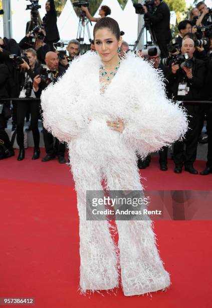 Araya Hargate attends the screening of "Ash Is The Purest White " during the 71st annual Cannes Film Festival at Palais des Festivals on May 11, 2018...
