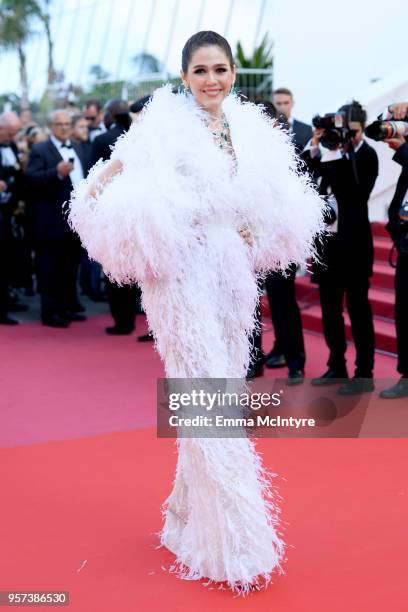 Araya Hargate attends the screening of "Ash Is The Purest White " during the 71st annual Cannes Film Festival at Palais des Festivals on May 11, 2018...